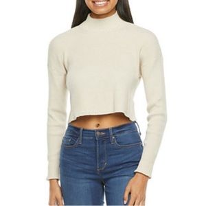 Arizona Juniors MockNeck Long Sleeve Cropped Pullover Sweater,Oatmeal Heather|XL